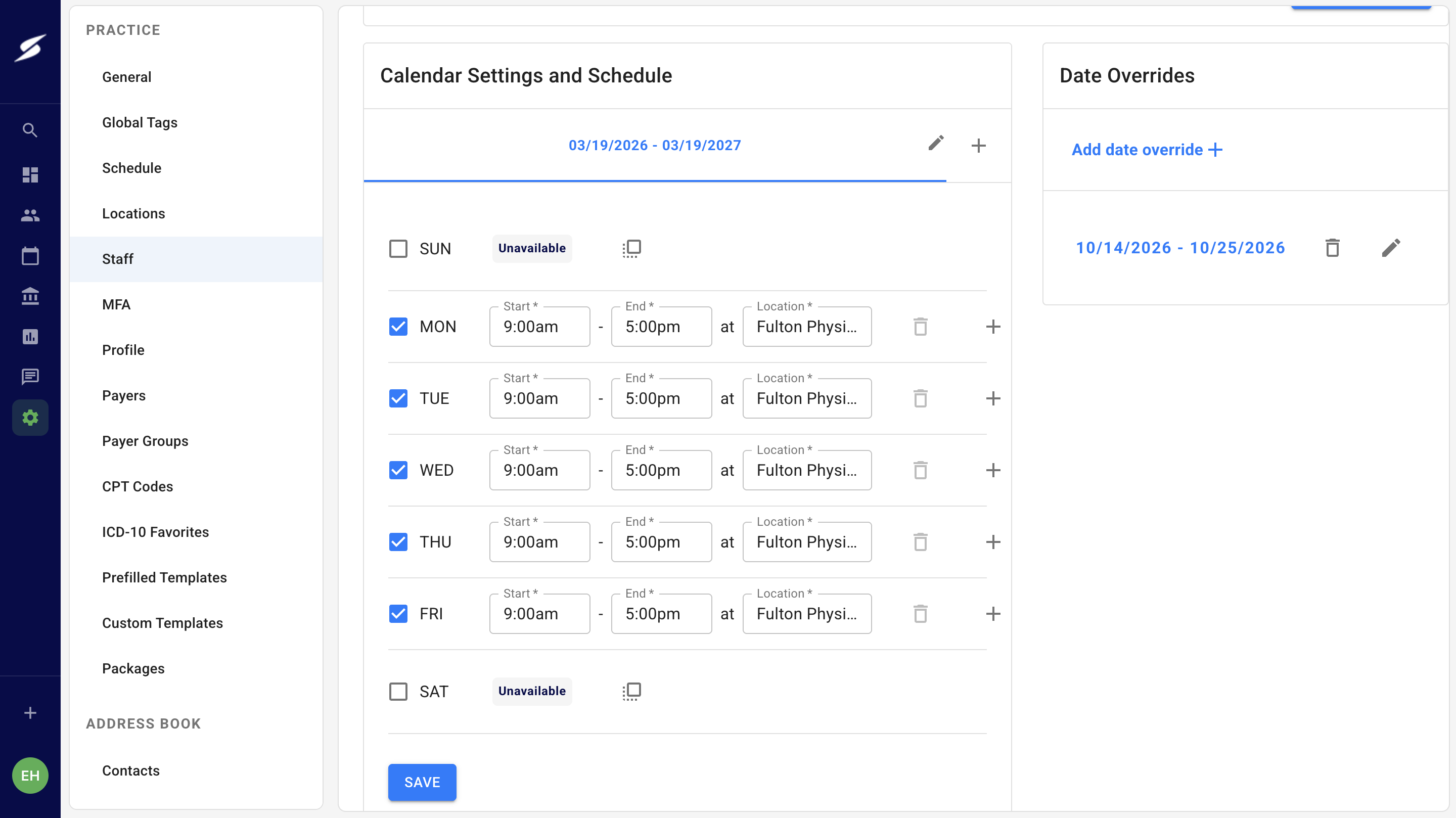 Date Override Feature – Stride Therapy